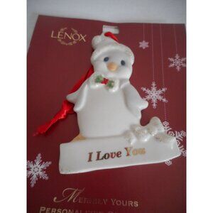 NIB LENOX Penguin I LOVE YOU White Gold Glitter 3.5" Ornament